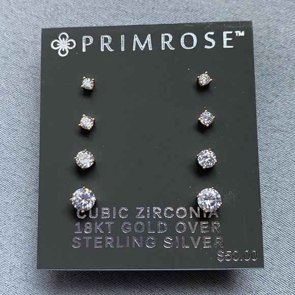 Primrose Sterling Silver Cubic Zirconia Graduated Stud Earring Set of 4 NWT - Picture 1 of 2